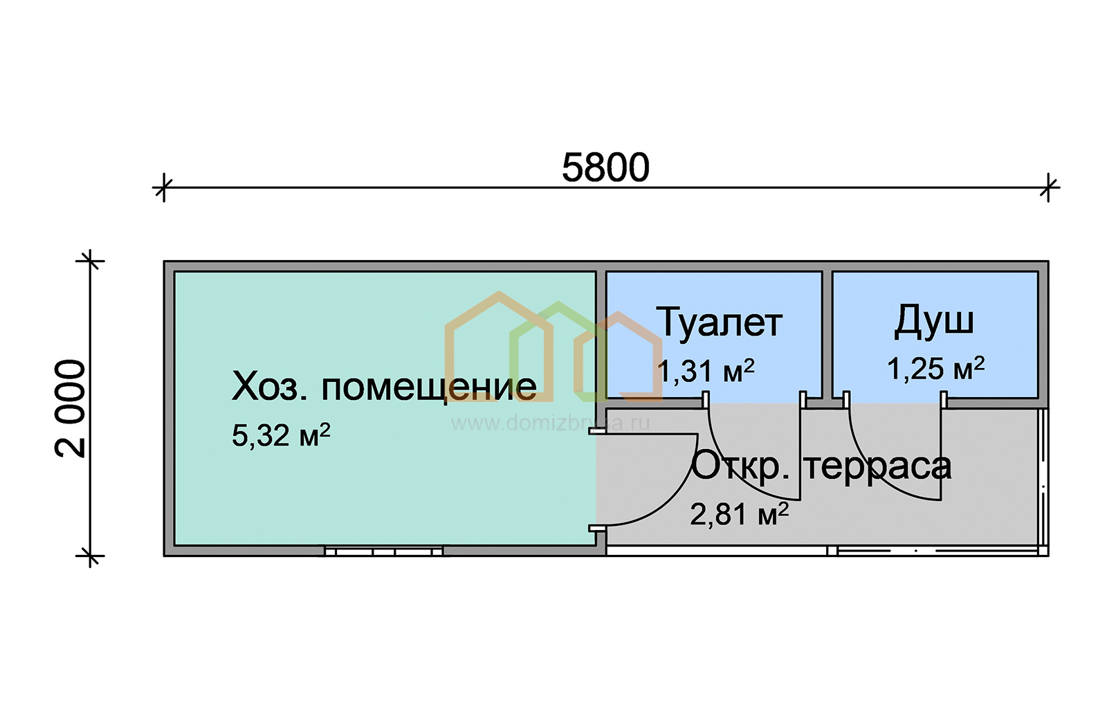 Хозблок для дачи Слава 2x5.8 Площадь: 11,6 м² с террасой в готовом виде с  душем, туалетом и кладовкой под ключ в Клинцах